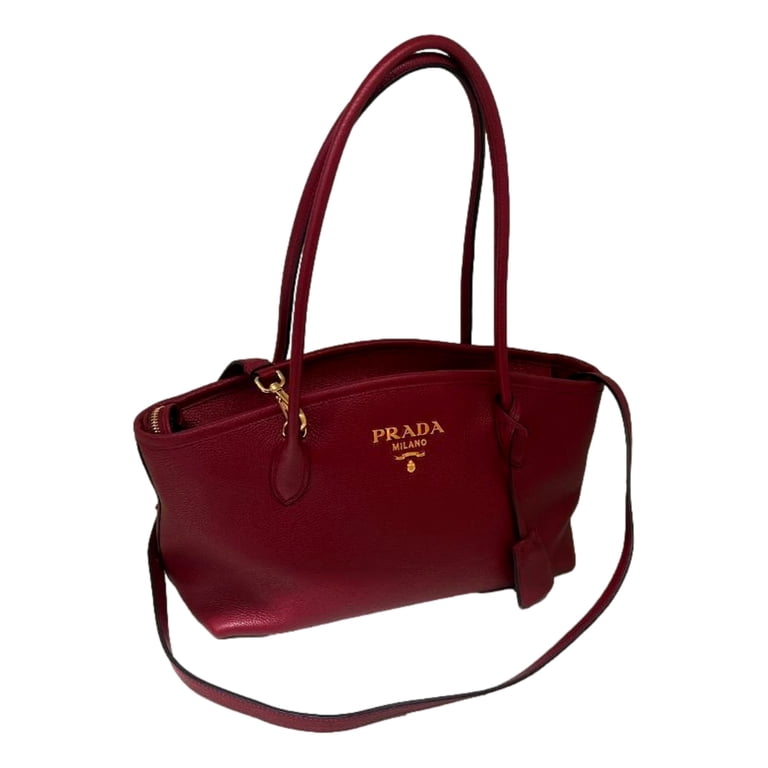 Prada Vitello Phenix Leather Rubino Red Top Handle Shoulder Bag