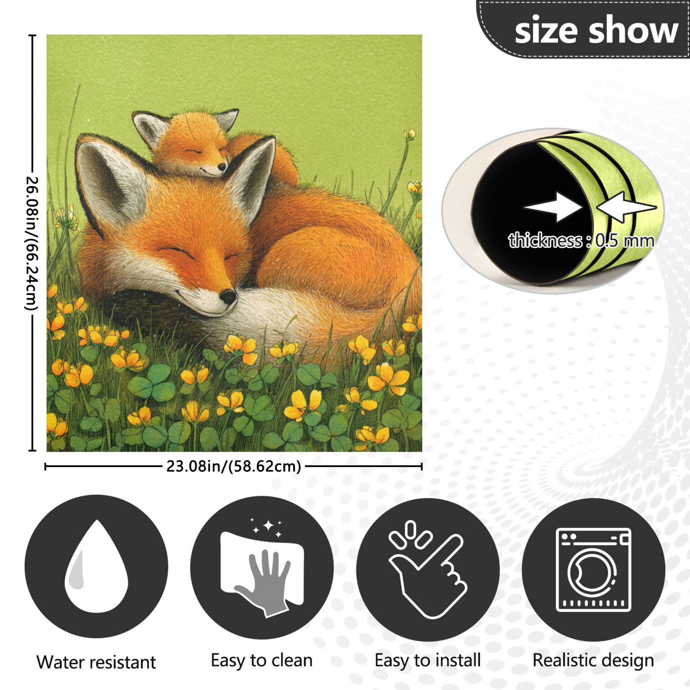 Dishwasher Magnetic Refrigerator Magnet Cover Sticker Home Decorative 23"x26" Big and Little Fox