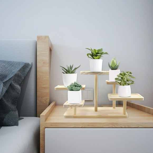 Estantería de Madera de Varios Niveles - Estantería de 5 Niveles para Plantas, Figuras y Decoración - Estantería de Madera Maciza Color Beige con Superficie Antideslizante, 32 X 16 X 6 Cm