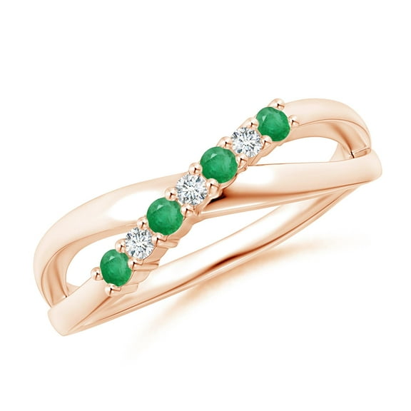 ANGARA Natural Round Emerald and Diamond Crossover Engagement Ring in 14K Rose Gold for Women (Size-2mm) | May Birthstone, Birthday, Anniversary, Jewelry Gift for Women | Natural Emerald Ring