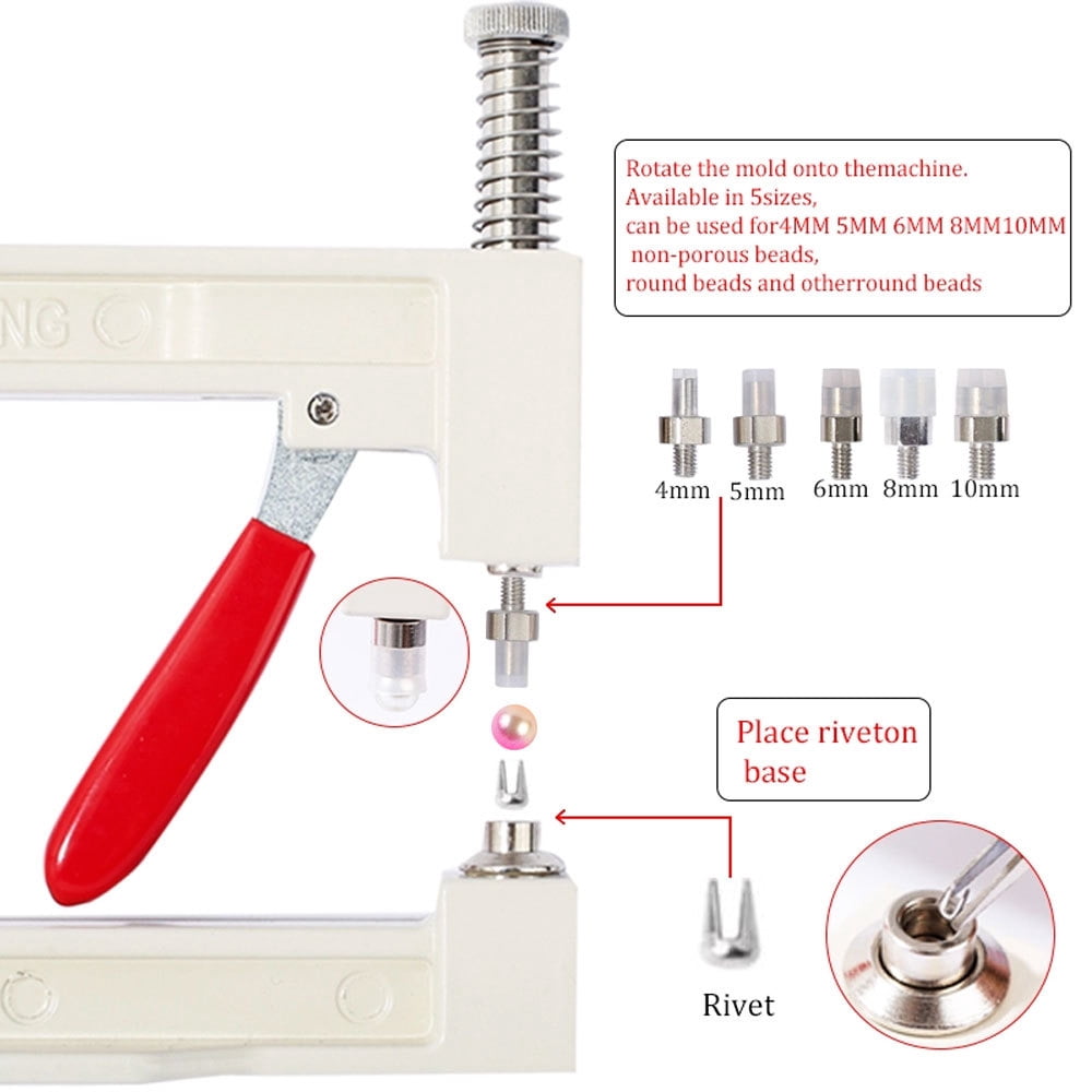 BIMZUC 2350-Piece Hand-Press Pearl Setting Machine Kit with 5 Nozzles, Mixed Pearls and Rivets for DIY Clothes Hats Shoes Jewelry Making, 11.8 inches / 30 cm Portable Craft Tool Set