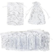 120 Pack Organza Gift Bags - Drawstring Organza Bags, Mesh Favor Bags for Decoration, Wedding Gifts, Special Occasions, Party Favors, Silver - 3.5 X 4.75 inches