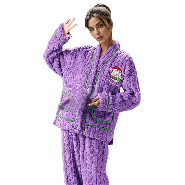 Camisón de manga larga Gibobby Para mujer Tirantes Pantalones Traje Moda Imitación Seda Impresión Morado L