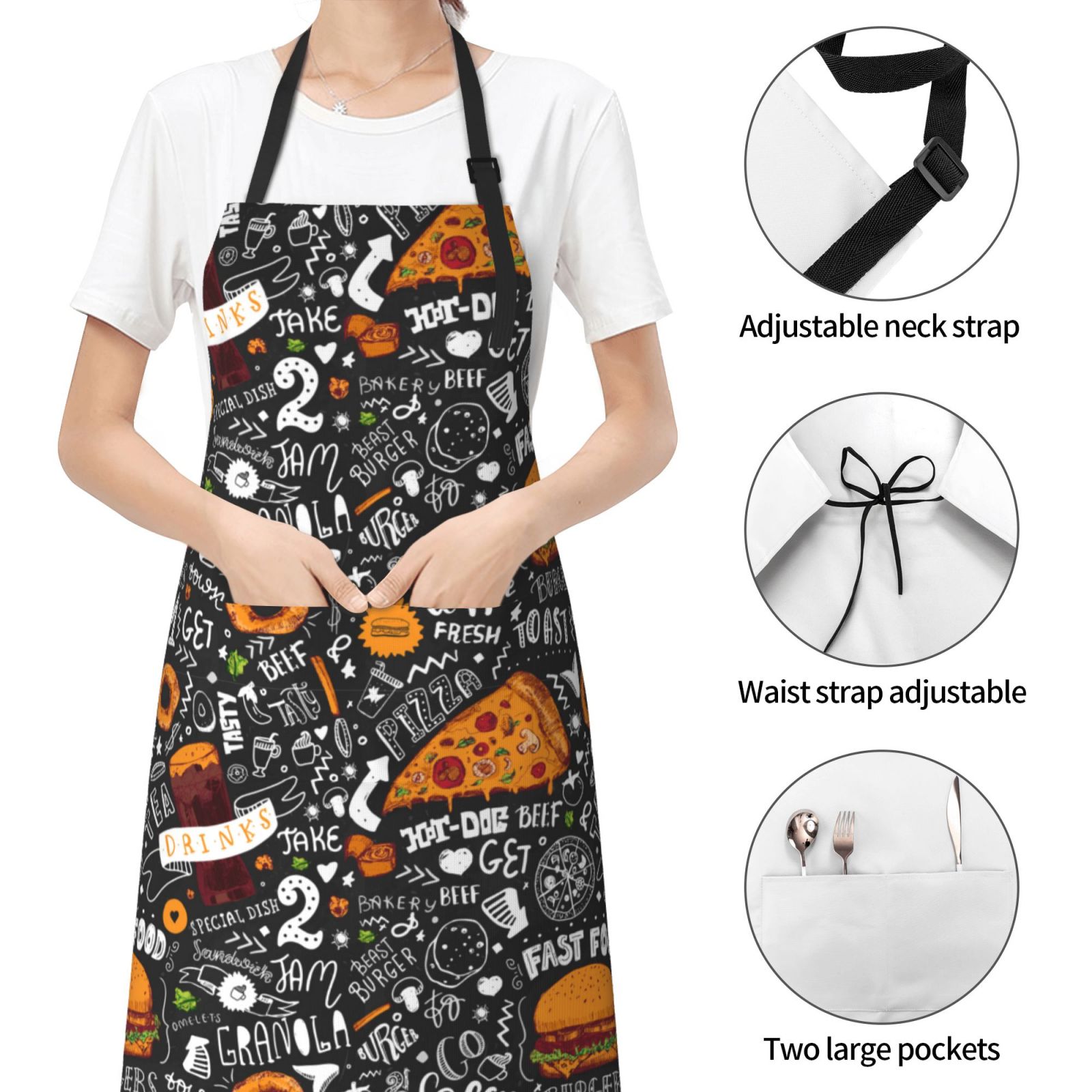 Kdxio Fastfood 1 Apron with Pockets Adjustable Kitchen Aprons for Men Women Waterproof Aprons for Cooking,Drawing,Crafting, Baking Household Cleaning