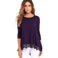 thumbnail image 4 of Popular casual suelto cuello redondo manga larga dobladillo encaje damas camiseta Irfora Blanca M, 4 of 5