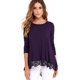 thumbnail image 4 of Popular casual suelto cuello redondo manga larga dobladillo encaje damas camiseta MABOTO Vino tinto XL, 4 of 5