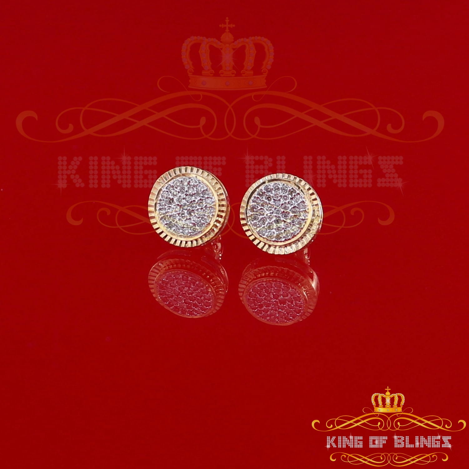 King of Bling's 10K Real Yellow Gold Real Diamond 0.15CT Men's/Women's Stud Micro Earring