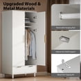 thumbnail image 6 of Ktaxon Fluted Wardrobe Closet Armoire with Hanging Rod, Modern Drawer & Shelf – Elegant White Finish Closet with Wood Handles, Farmhouse to Mid-Century Style, 6 of 9