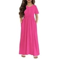 thumbnail image 2 of MEZZALL Kids Solid Color Round Neck Short Sleeve Casual Comfortable Pocket Long Dress Trendy Toddler Wear, 2 of 5