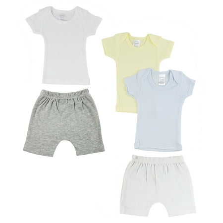 Set of 5 White Gray and Blue Clothing Essentials Infant Boys T-Shirts and Pants Size NB 8