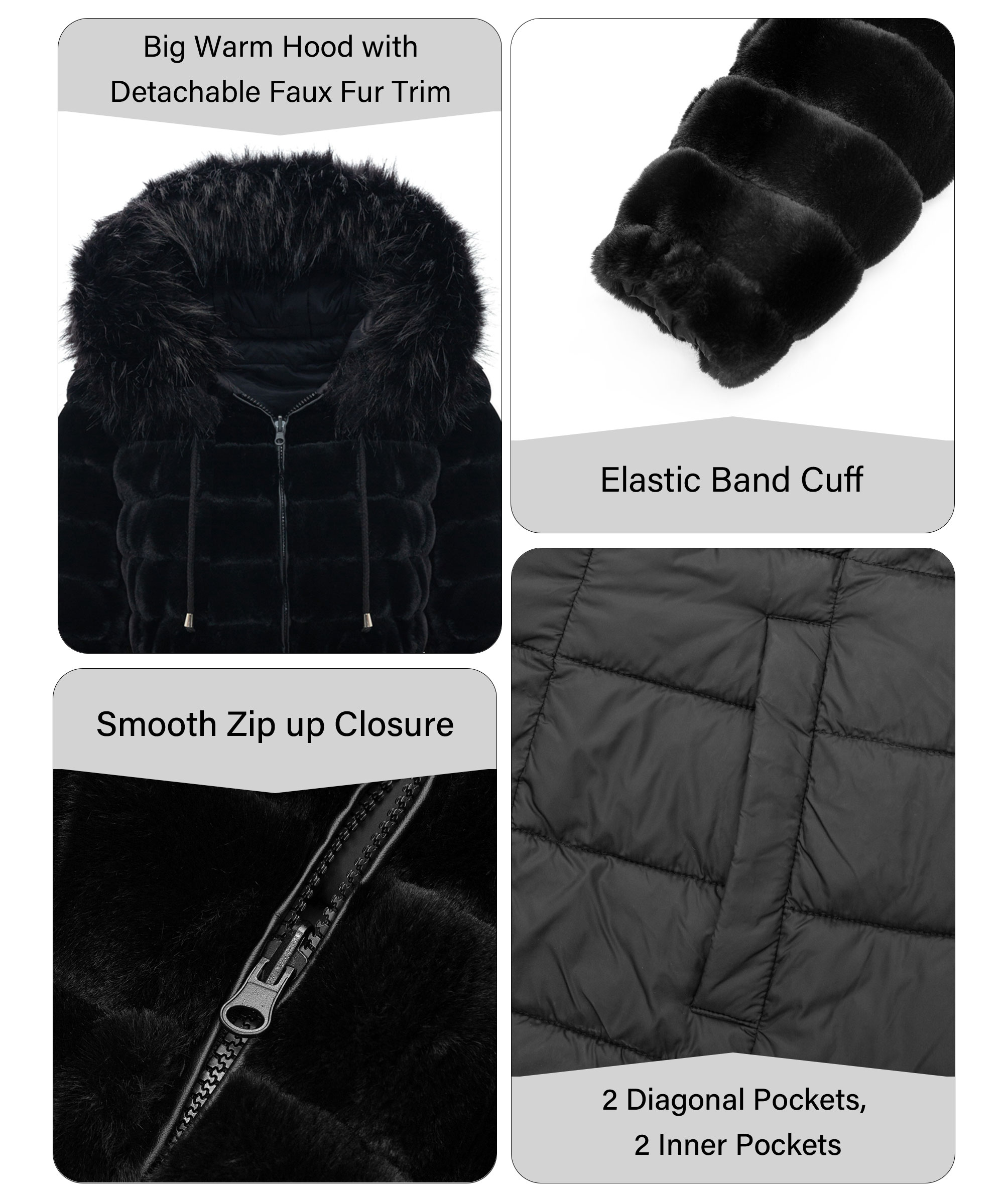 Giolshon Women's Double Sided Puffer Coats Faux Fur Jacket with Fur Collar Fall and Winter - image 4 of 6