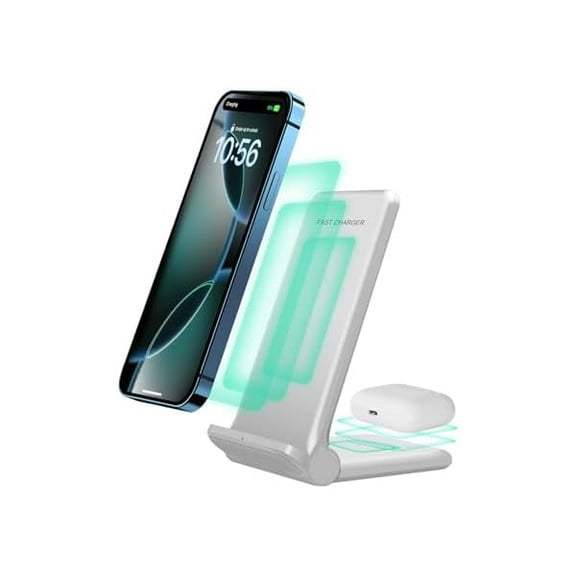 FU19992 in 1 Wireless Charger,Foldable 20W Fast Wireless Charging Stand Compatible with iPhone 16/16 Pro/15/14/13/12/X/AirPods,Dual Phone Induction Charge Station for Samsung,Pixel,Xperia,LG(No Plug)