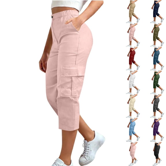 Luvrsol Capris Cargo for Women Plus Size Casual Solid Multi-Pocket Outdoor Hiking Work Shorts, 3XL-5XL