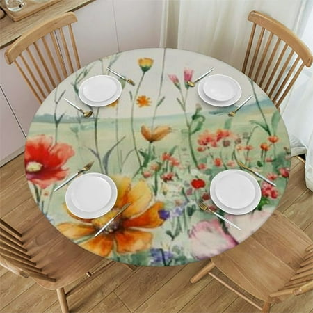 

SHERONV Flowers Round Table Cover Stain Resistant Washable Indoor Outdoor Tablecloth Kitchen Dining Wedding Parties Polyester Full Width Single-Sided Printing Table Cloth 38 -42