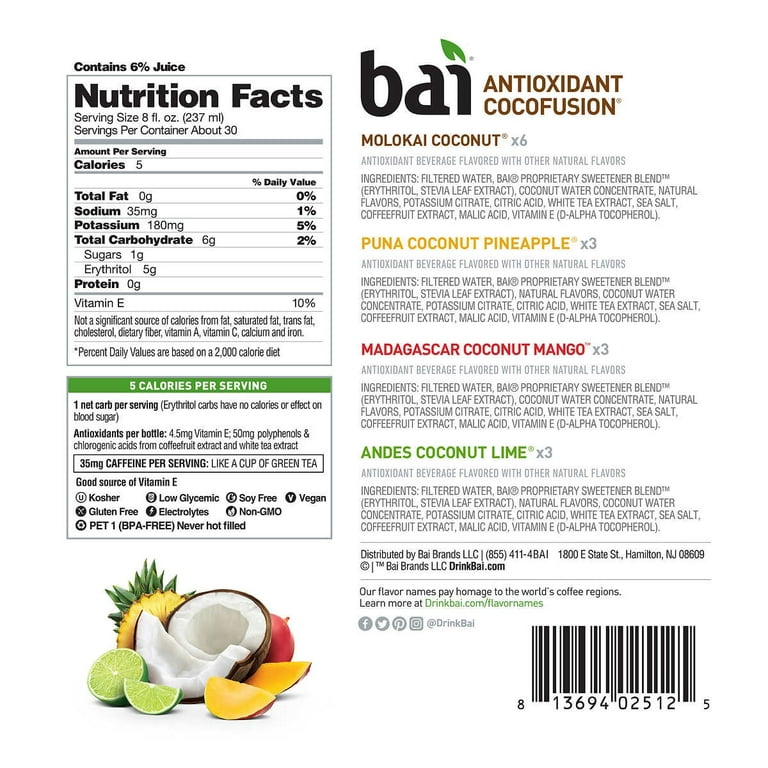 Bai Cocofusions Variety Pack, Antioxidant Infused Beverage (18 fl