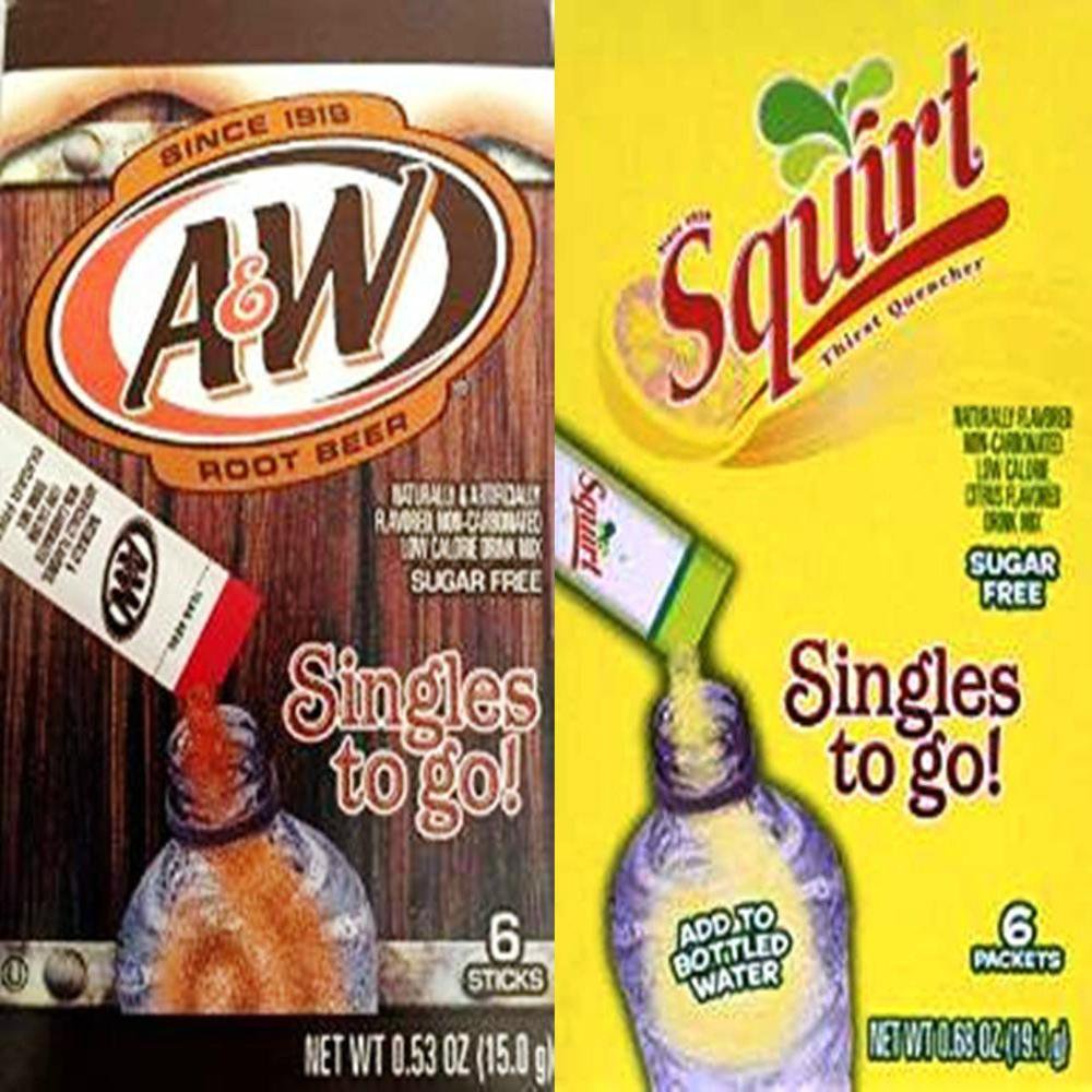 A&W Root Beer & Squirt Singles To Go Drink Mix Combo (Pack of 6) By AW