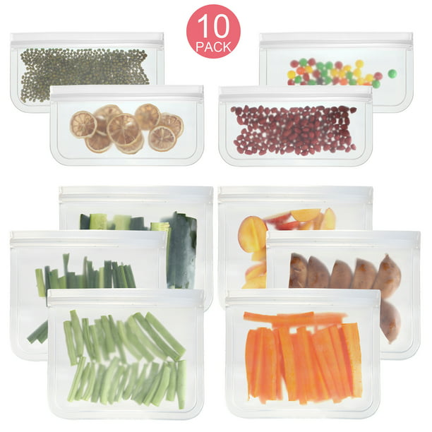 10 Pack Reusable Food Storage Bags Food-Grade PEVA（6 Sandwich Bags+ 4 Kids Snack Bags) SWTROOM