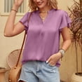 thumbnail image 2 of Women's Summer Fashion Chiffon Shirt V Neck Petals Short Sleeve Drawstring Casual Top Blouse Tunic Tee, 2 of 2