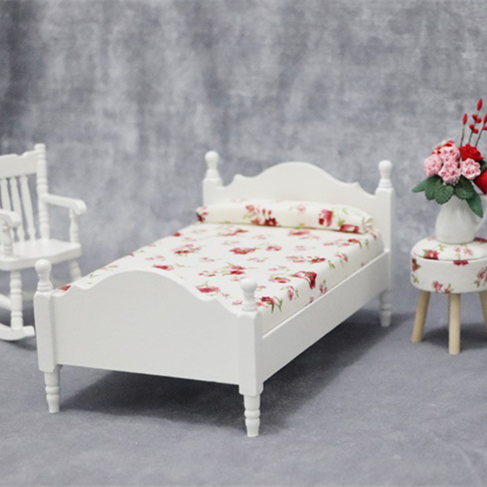 Details about   1/12 Doll House Upholstered Double Bed Bedroom Accessory Furniture Set Toys 