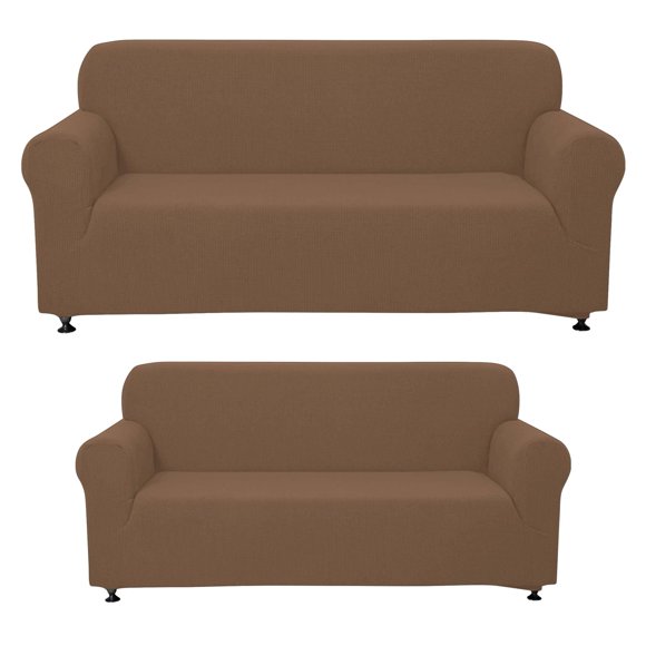Sapphire Home 3-Piece Couch Cover Set, Sofa, Loveseat, and Arm Chair Slipcovers, Form fit Stretch, Wrinkle Free, Furniture Protector, Sofa Covers for Living Room, Polyester Spandex (Brown)