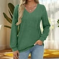 thumbnail image 2 of Ltctricy T Shirts for Women Trendy V Neck Lantern Long Sleeve Solid Color Business Casual Tunic Tops Loose Tee Blouses(Army Green,Medium), 2 of 6