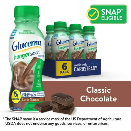 Glucerna Hunger Smart Diabetic Protein Shake, Classic Chocolate, 10-fl-oz Bottle, 6 Count