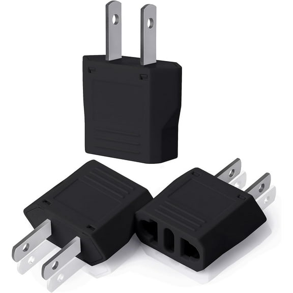 Bates- Europe to US Plug Adapter, 3 Pack, Black, European to US Plug Adapter
