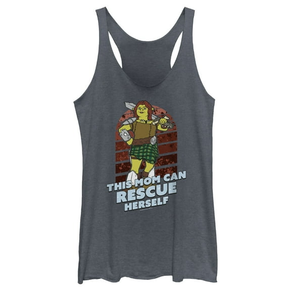 Women's Shrek This Mom Can Rescue Herself Racerback Tank Top Navy Blue Heather X Small