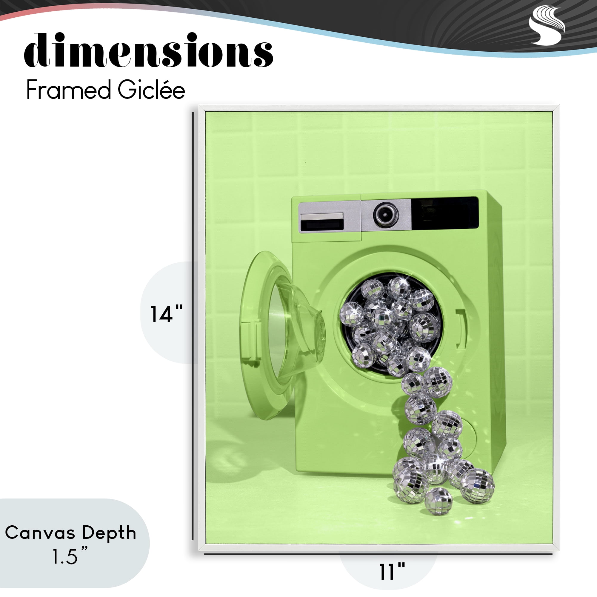 Stupell Industries Disco Laundry Machine over Lime White Framed Giclee Art, design by LISH Creative