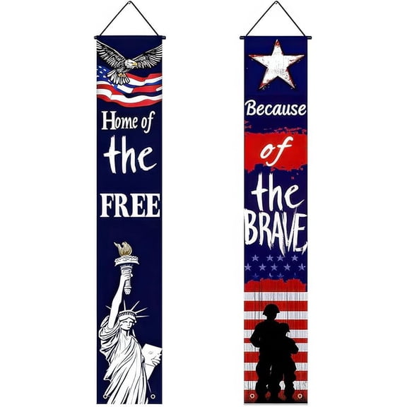 2Pcs 4th of July Decorations Banner American Patriotic Door Banners Hanging Porch Signs Independence Day Banner for Veterans Day Memorial Day Patriotic Decor for Indoor Outdoor Supplies
