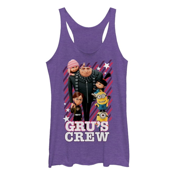 Women's Despicable Me Gru's Crew Streaks  Racerback Tank Top Purple Heather X Large