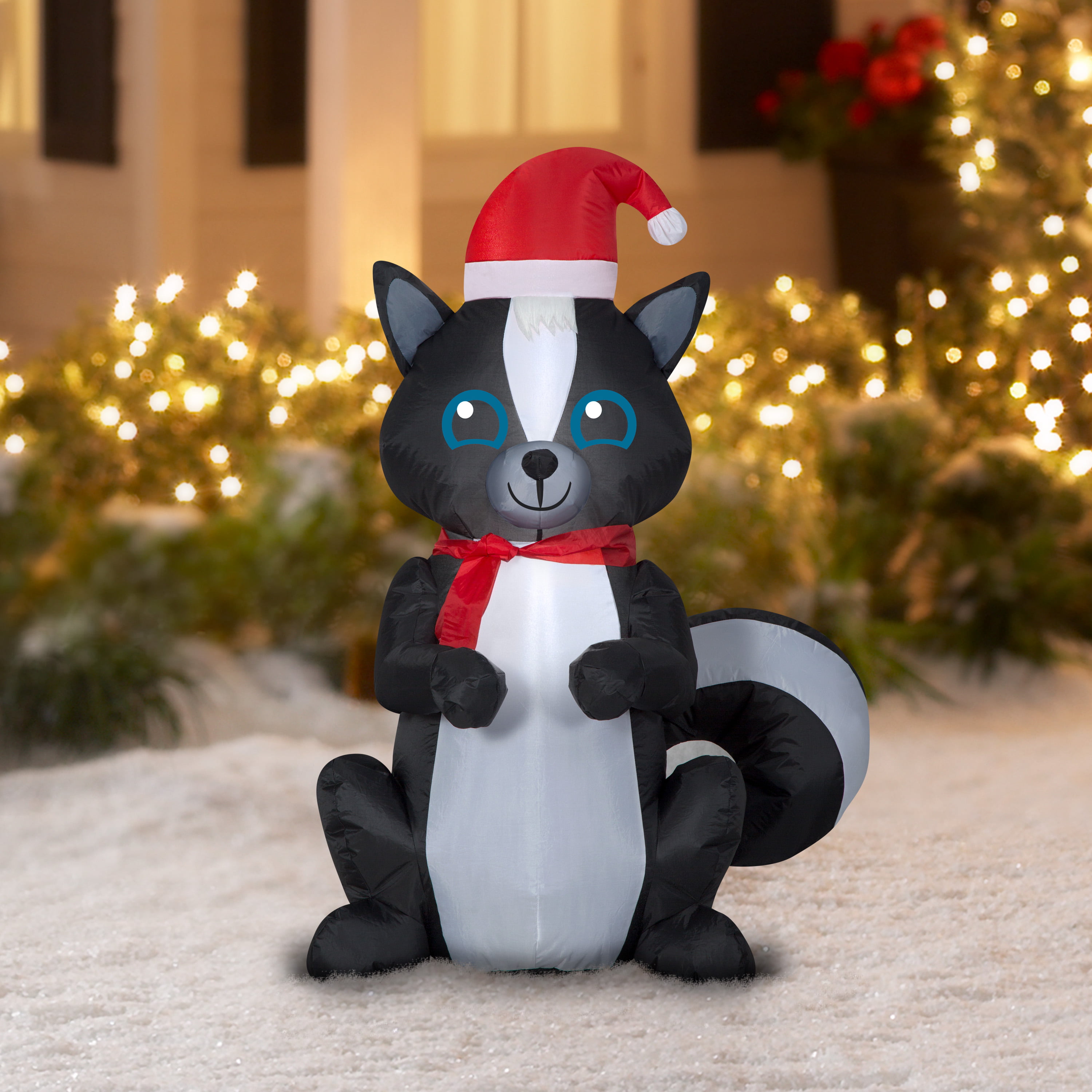 Holiday Time Inflatable Skunk Santa Hat 3.5 Feet Tall Outdoor Christmas Decor