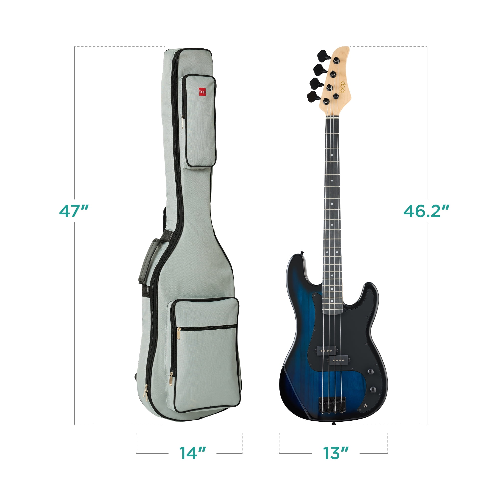 Best Choice Products Full Size Beginner 4-String Electric Guitar Bass Guitar w/ Padded Case - Hollywood Blue/Black