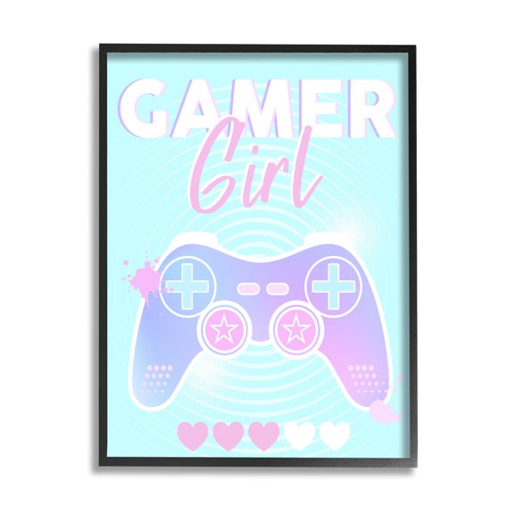 Gamer Girl Pastel Controller Art for Kids Graphic Art Black Framed Art Print Wall Art
