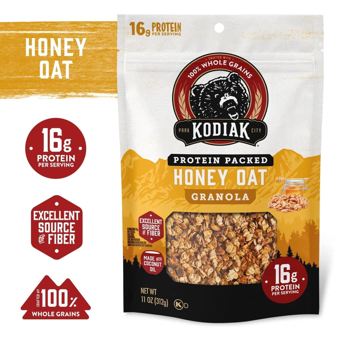 Kodiak Protein-Packed Honey Oat Protein Granola Bag, Ready to Eat, 11 oz