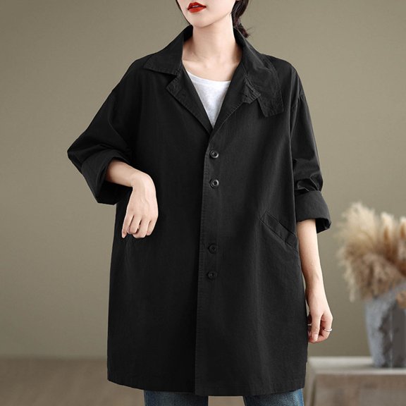 Women's Fashion Fall Winter Loose Outwear Jacket Turn Down Collar Pockets