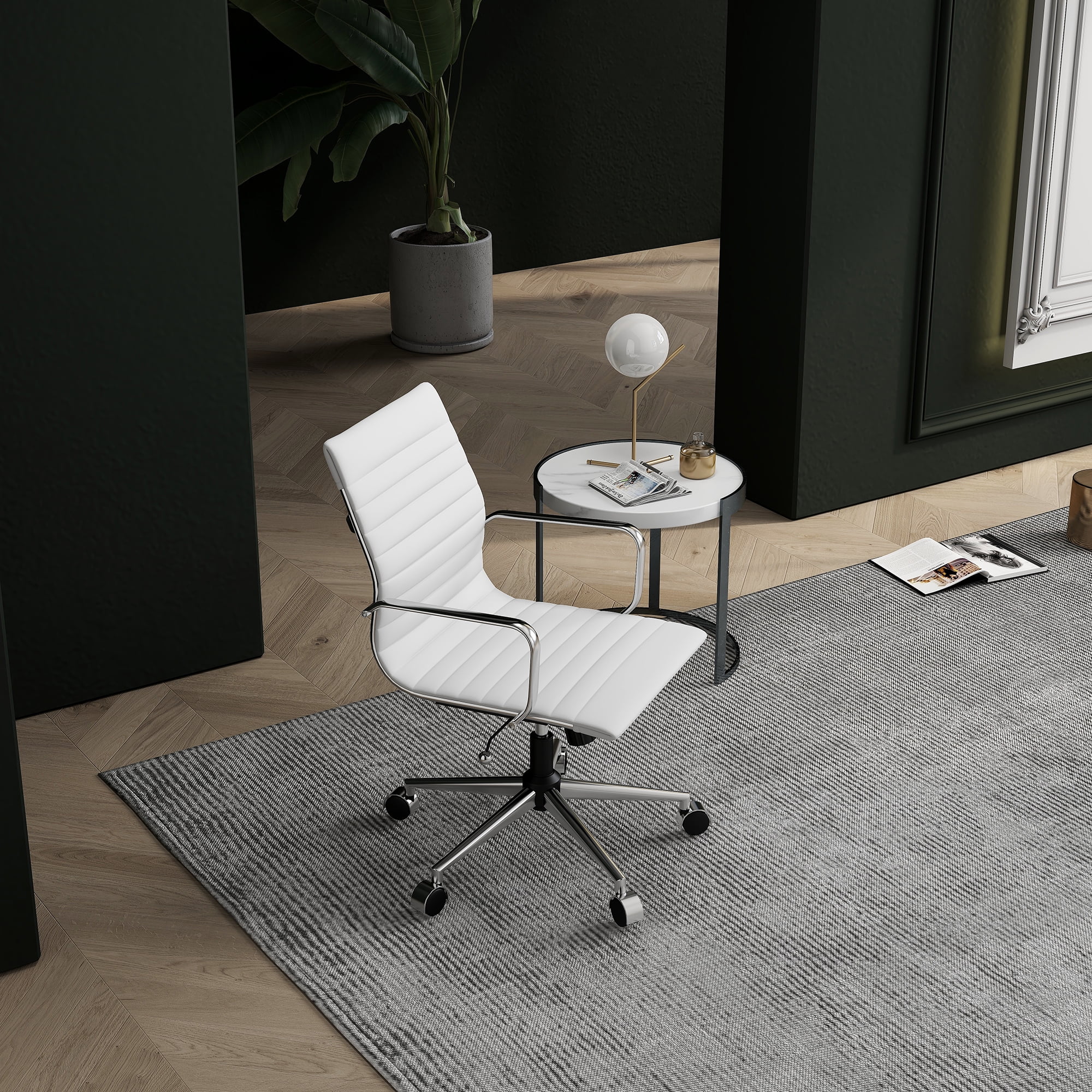 LUXMOD Mid Back Home Office Desk Chair Task Chair with Armrest  Swivel Chair in Durable Vegan Leather Ergonomic Desk Chair for Extra Back & Lumbar Support Conference Room Chair