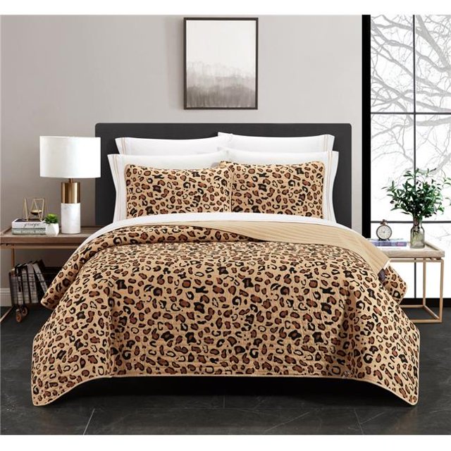 9 Piece Toyger Quilt Set - Black, Gold & Tan - King Size
