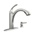 thumbnail image 2 of Moen Kinzel Spot Resist Stainless One-Handle Low Arc Pullout Kitchen Faucet with Soap Dispenser, 2 of 5