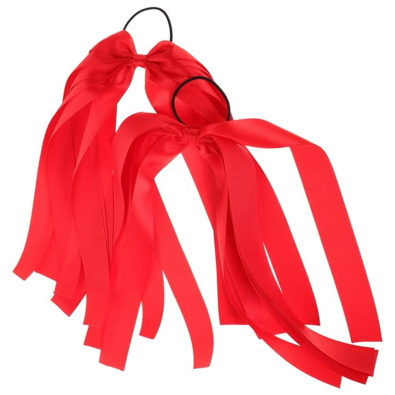 PBPBOX 2pcs Red Bow Headband Satin Cloth Hair Ties for Girls Daily Wear