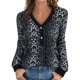 thumbnail image 3 of Puntoco moda mujer cuello pico manga larga camiseta otoño botón estampado blusa tops Puntoco Puntoco-3543, 3 of 6