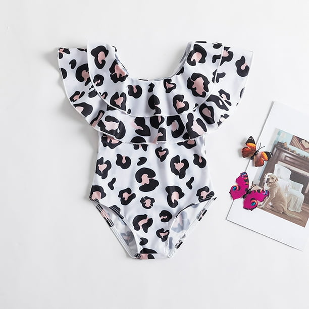 Mud Pie Baby Girls Leopard Print Bodysuit - Pink Gauze With Ruffled Shoulders & Neck Bow, Snap Closure