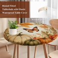 thumbnail image 5 of Round Table Cover 36-44 Inch Vintage Pumpkins Fall Waterproof Reusable Table Cloth Round Fitted Vinyl Tablecloth with Elastic Edged for Parties Outdoors, Thanksgiving Butterfly Leaves Retro, 5 of 9