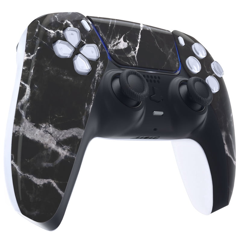 eXtremeRate Black White Marble Effect Touchpad Front Housing Shell Replacement Cover for PS5 Controller BDM-010/020/030/040