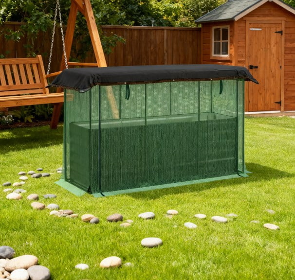 Raised Garden Bed, Galvanized Steel Planter Box with Crop Cage and Shade Cloth, for Flowers, Veggies and Herbs