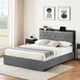 thumbnail image 3 of Full Bed Frame with 4 Storage Drawers and Charging Station,Grey Queen Upholstered Bed Frame with Storage Headboard No Box Spring Needed Noise-Free (Full), 3 of 9