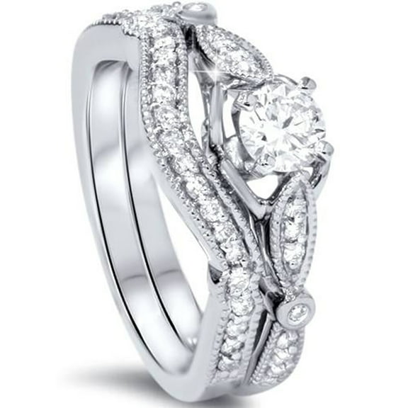 Pompeii 3/4 Ct Diamond Engagement Ring Matching Wedding Band Set in 10k White Gold