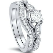 Pompeii 3/4 Ct Diamond Engagement Ring Matching Wedding Band Set in 10k White Gold