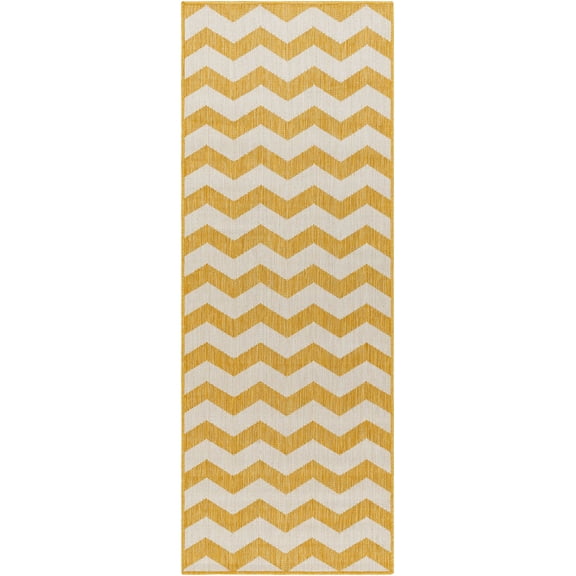 BoutiqueRugs Cheri Yellow Chevron Runner Rug - Outdoor Safe - Bone, Olive, Sunshine - 2'7" x 7'3" Runner