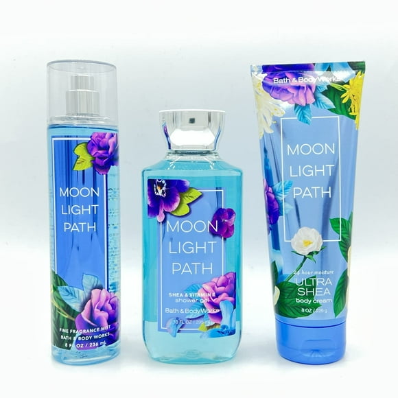 Bath & Body Works Moonlight Path Ensemble Corporel - Gel Douche 10 Fl Oz Brume Fine Parfumée 8 Fl Oz & Crème pour le Corps 8 Fl Oz
